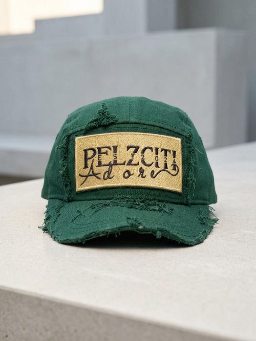 Pelzciti Adore Embroidered Patch 5 panel hat distressed