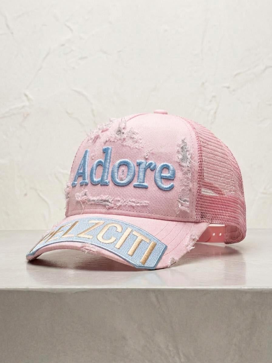 Pelzciti Adore Embroidered Patch Distressed Trucker Hats